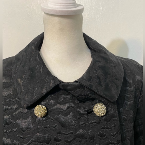 Vtg 60s Hess Apparel Glam Black Long retro trench with rhinestone buttons M - Picture 3 of 15